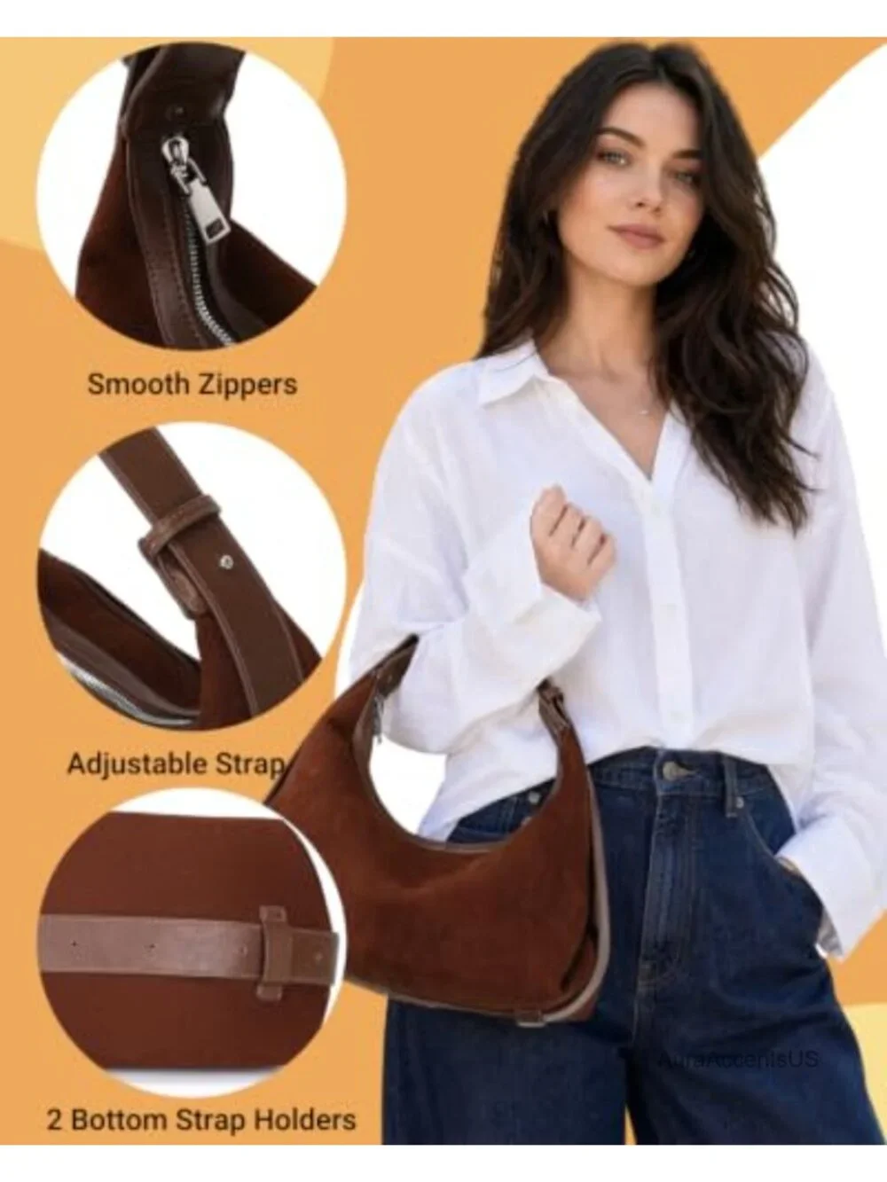 Faux Suede Crescent Hobo Bag Adjustable Crossbody Shoulder Purse